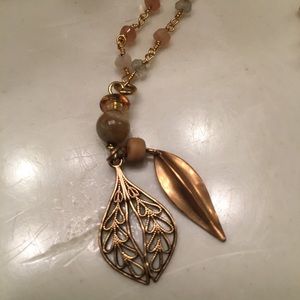 Gold and peach tones beaded chain and pendant